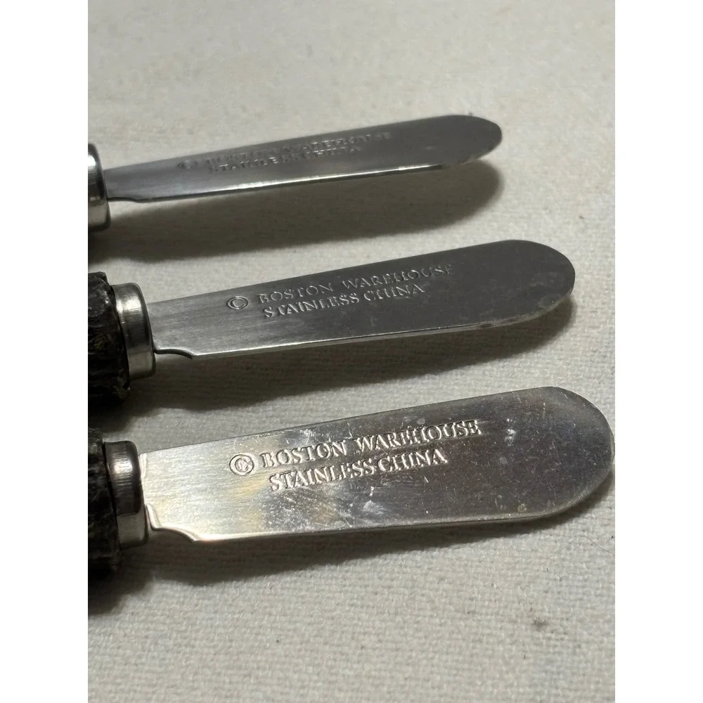 Set of 3 Cheese Spreaders, Boston Warehouse, Stainless, Log Handles